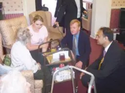 Parmjit Gill and Charles Kennedy visiting elderly in Leicester