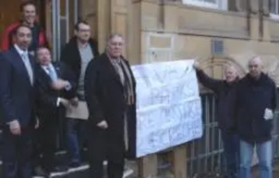 Peter Coley with protesters outside Leicester Town Hall