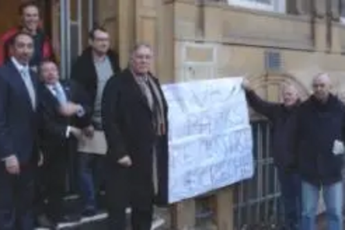 Peter Coley with protesters outside Leicester Town Hall