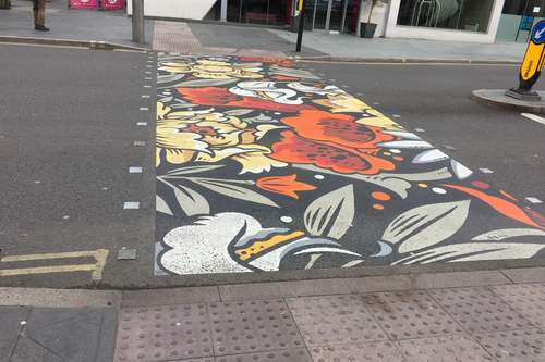 One of the two crossings repainted on Charles Street, Leicester