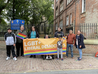 Liberal Democrats from across Leicestershire stand before the Leicester Pride Parade around the city centre