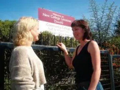 Pic Left: New Parks Councillor Tricia Beck talking to parent Debbie Short, about the City Academy proposals.