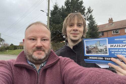 Scott Kennedy-Lount and Daniel Henry delivering for Helen Morgan in North Shropshire