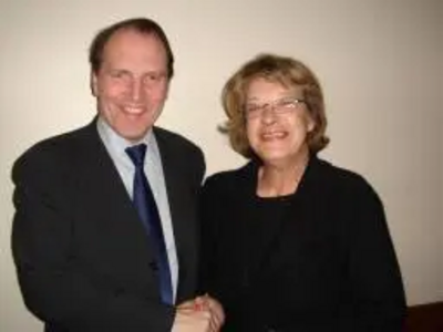 Joan with Simon Hughes MP earlier in the year.