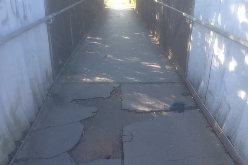 Footpath at Boundary of Stonesby Avenue, Eyres Monsell, Leicester and Aylestone Lane, Oadby and Wigston Borough in September 2015