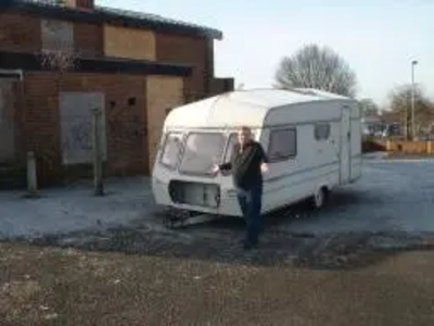 Scott Kennedy Lount with the dumped caravan